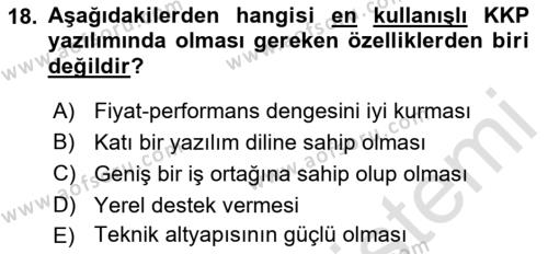 Kurumsal Kaynak Planlama Sistemleri Dersi 2023 - 2024 Yılı (Vize) Ara Sınavı 18. Soru