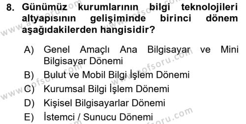 Kurumsal Kaynak Planlama Sistemleri Dersi 2023 - 2024 Yılı (Vize) Ara Sınavı 8. Soru