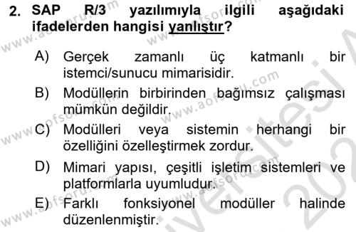 Kurumsal Kaynak Planlama Sistemleri Dersi 2023 - 2024 Yılı (Final) Dönem Sonu Sınavı 2. Soru