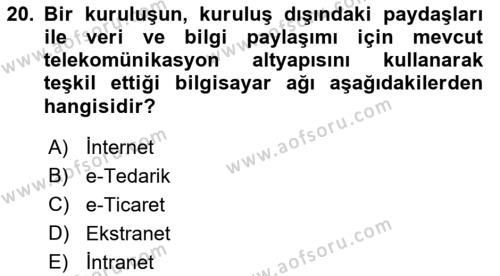 Kurumsal Kaynak Planlama Sistemleri Dersi 2023 - 2024 Yılı (Final) Dönem Sonu Sınavı 20. Soru