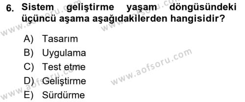 Kurumsal Kaynak Planlama Sistemleri Dersi 2023 - 2024 Yılı (Final) Dönem Sonu Sınavı 6. Soru