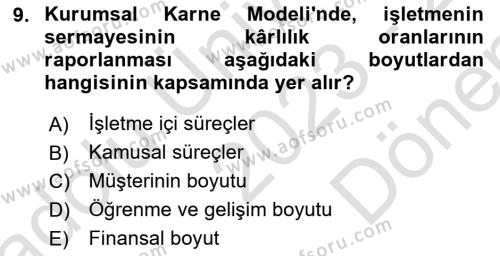 Kurumsal Kaynak Planlama Sistemleri Dersi 2023 - 2024 Yılı (Final) Dönem Sonu Sınavı 9. Soru