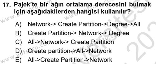 Sosyal Ağ Analizi Dersi 2022 - 2023 Yılı Yaz Okulu Sınavı 17. Soru