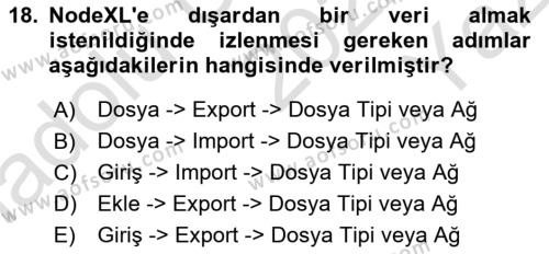 Sosyal Ağ Analizi Dersi 2022 - 2023 Yılı Yaz Okulu Sınavı 18. Soru