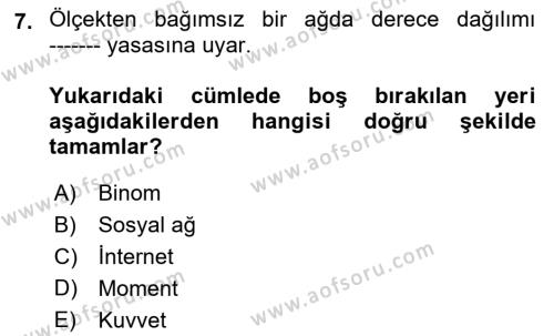 Sosyal Ağ Analizi Dersi 2022 - 2023 Yılı Yaz Okulu Sınavı 7. Soru