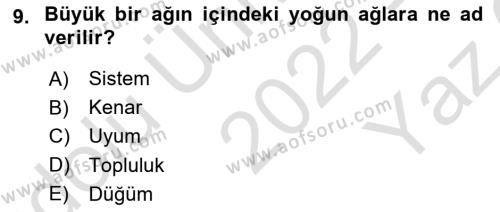 Sosyal Ağ Analizi Dersi 2022 - 2023 Yılı Yaz Okulu Sınavı 9. Soru