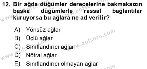 Sosyal Ağ Analizi Dersi 2023 - 2024 Yılı (Vize) Ara Sınavı 12. Soru