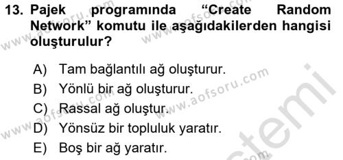Sosyal Ağ Analizi Dersi 2023 - 2024 Yılı (Final) Dönem Sonu Sınavı 13. Soru