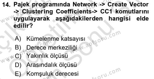 Sosyal Ağ Analizi Dersi 2023 - 2024 Yılı (Final) Dönem Sonu Sınavı 14. Soru