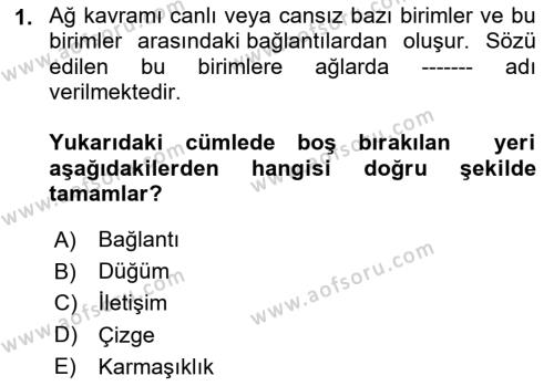 Sosyal Ağ Analizi Dersi 2023 - 2024 Yılı Yaz Okulu Sınavı 1. Soru