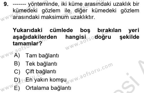 Sosyal Ağ Analizi Dersi 2023 - 2024 Yılı Yaz Okulu Sınavı 9. Soru