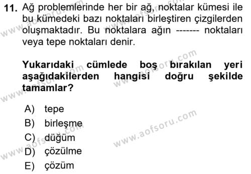 Yöneylem Araştırması Dersi 2022 - 2023 Yılı (Final) Dönem Sonu Sınavı 11. Soru