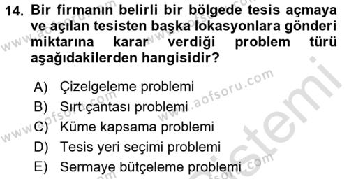 Yöneylem Araştırması Dersi 2022 - 2023 Yılı (Final) Dönem Sonu Sınavı 14. Soru