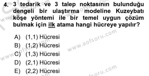 Yöneylem Araştırması Dersi 2022 - 2023 Yılı (Final) Dönem Sonu Sınavı 4. Soru