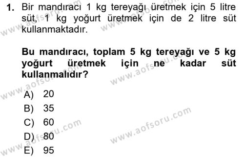 Yöneylem Araştırması Dersi 2022 - 2023 Yılı Yaz Okulu Sınavı 1. Soru