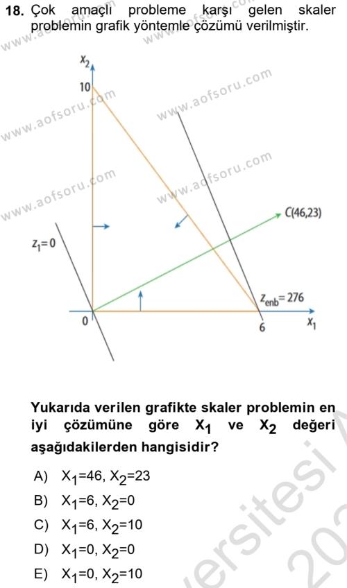 Yöneylem Araştırması Dersi 2023 - 2024 Yılı Yaz Okulu Sınavı 18. Soru