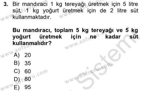 Yöneylem Araştırması Dersi 2023 - 2024 Yılı Yaz Okulu Sınavı 3. Soru