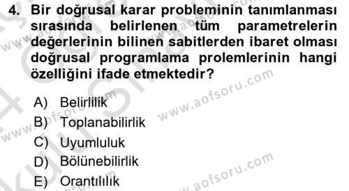 Yöneylem Araştırması Dersi 2023 - 2024 Yılı Yaz Okulu Sınavı 4. Soru