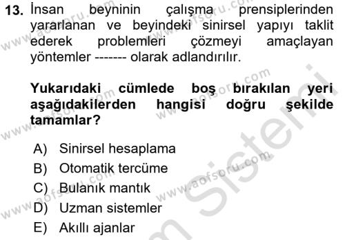 Karar Destek Sistemleri Dersi 2020 - 2021 Yılı Yaz Okulu Sınavı 13. Soru