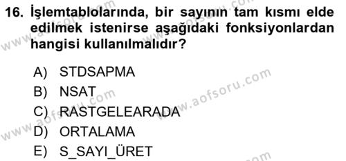 Karar Destek Sistemleri Dersi 2020 - 2021 Yılı Yaz Okulu Sınavı 16. Soru