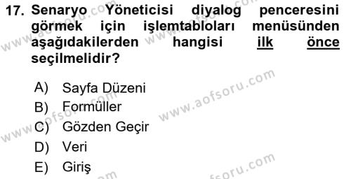 Karar Destek Sistemleri Dersi 2020 - 2021 Yılı Yaz Okulu Sınavı 17. Soru