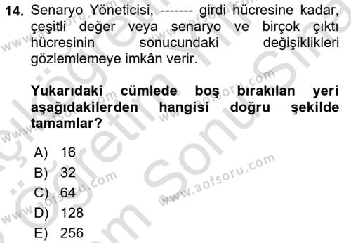 Karar Destek Sistemleri Dersi 2021 - 2022 Yılı (Final) Dönem Sonu Sınavı 14. Soru