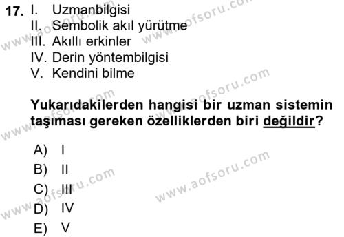 Karar Destek Sistemleri Dersi 2021 - 2022 Yılı (Final) Dönem Sonu Sınavı 17. Soru