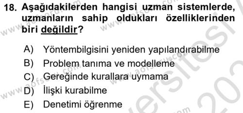 Karar Destek Sistemleri Dersi 2021 - 2022 Yılı (Final) Dönem Sonu Sınavı 18. Soru