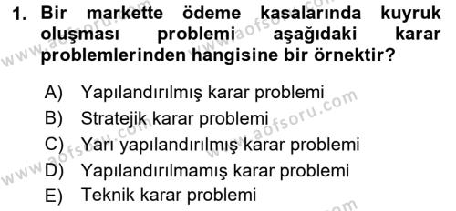 Karar Destek Sistemleri Dersi 2021 - 2022 Yılı Yaz Okulu Sınavı 1. Soru