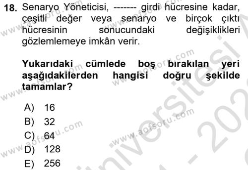 Karar Destek Sistemleri Dersi 2021 - 2022 Yılı Yaz Okulu Sınavı 18. Soru