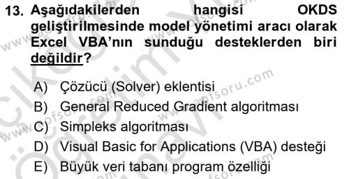 Karar Destek Sistemleri Dersi 2022 - 2023 Yılı Yaz Okulu Sınavı 13. Soru