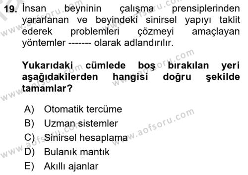 Karar Destek Sistemleri Dersi 2022 - 2023 Yılı Yaz Okulu Sınavı 19. Soru