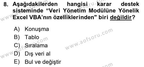 Karar Destek Sistemleri Dersi 2022 - 2023 Yılı Yaz Okulu Sınavı 8. Soru