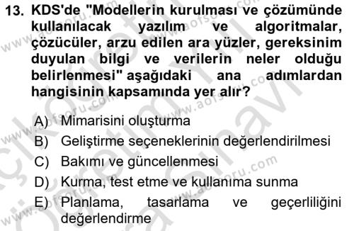 Karar Destek Sistemleri Dersi 2023 - 2024 Yılı (Vize) Ara Sınavı 13. Soru