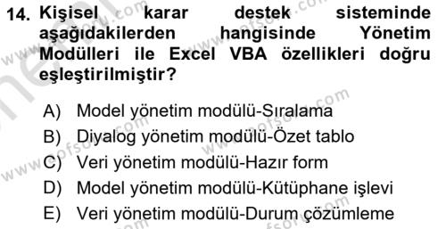 Karar Destek Sistemleri Dersi 2023 - 2024 Yılı (Vize) Ara Sınavı 14. Soru