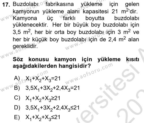 Karar Destek Sistemleri Dersi 2023 - 2024 Yılı (Vize) Ara Sınavı 17. Soru