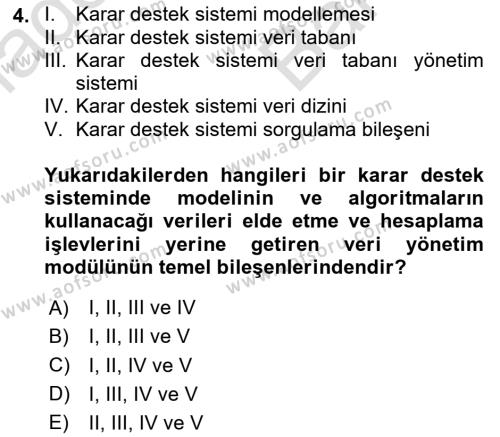 Karar Destek Sistemleri Dersi 2023 - 2024 Yılı (Vize) Ara Sınavı 4. Soru