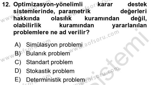 Karar Destek Sistemleri Dersi 2023 - 2024 Yılı Yaz Okulu Sınavı 12. Soru