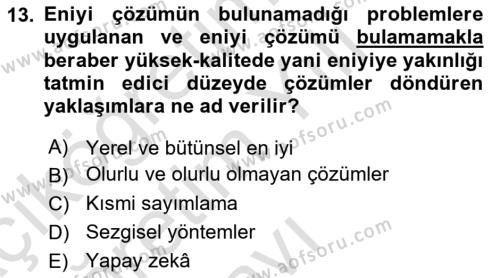 Karar Destek Sistemleri Dersi 2023 - 2024 Yılı Yaz Okulu Sınavı 13. Soru