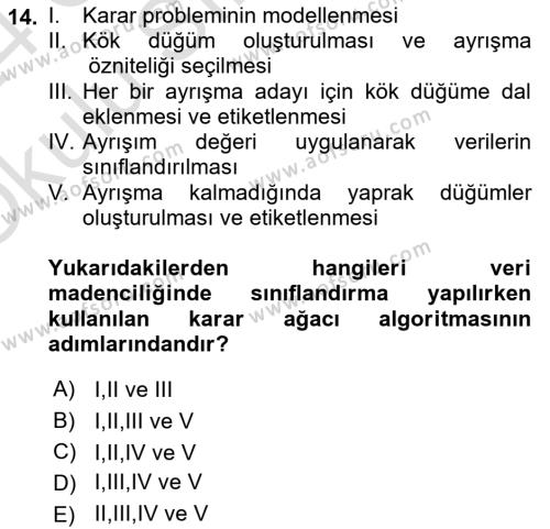 Karar Destek Sistemleri Dersi 2023 - 2024 Yılı Yaz Okulu Sınavı 14. Soru