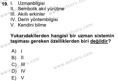 Karar Destek Sistemleri Dersi 2023 - 2024 Yılı Yaz Okulu Sınavı 19. Soru