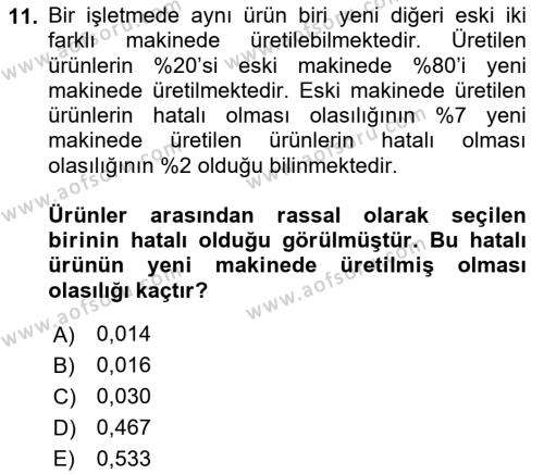 Karar Modelleri Dersi 2022 - 2023 Yılı Yaz Okulu Sınavı 11. Soru