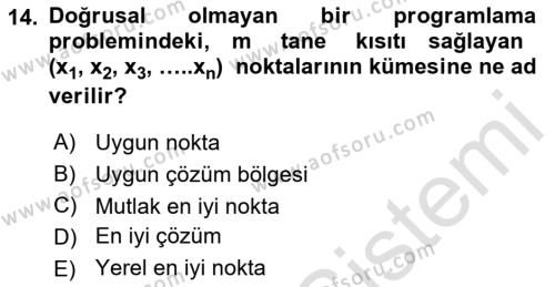 Karar Modelleri Dersi 2022 - 2023 Yılı Yaz Okulu Sınavı 14. Soru