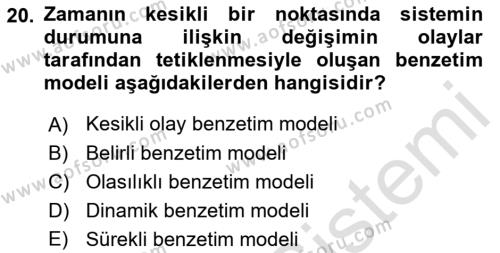 Karar Modelleri Dersi 2022 - 2023 Yılı Yaz Okulu Sınavı 20. Soru