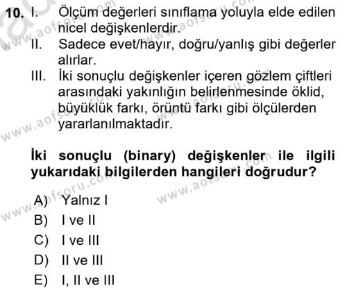 Veri Madenciliği Dersi 2020 - 2021 Yılı Yaz Okulu Sınavı 10. Soru