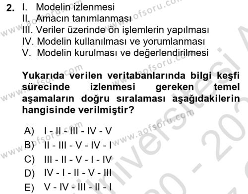 Veri Madenciliği Dersi 2020 - 2021 Yılı Yaz Okulu Sınavı 2. Soru