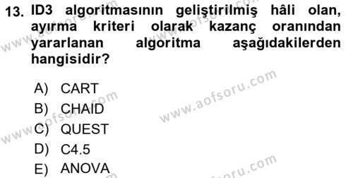 Veri Madenciliği Dersi 2021 - 2022 Yılı Yaz Okulu Sınavı 13. Soru