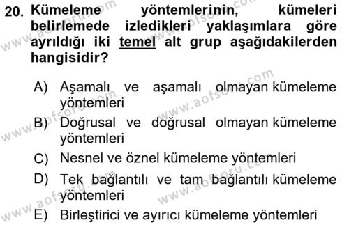 Veri Madenciliği Dersi 2021 - 2022 Yılı Yaz Okulu Sınavı 20. Soru