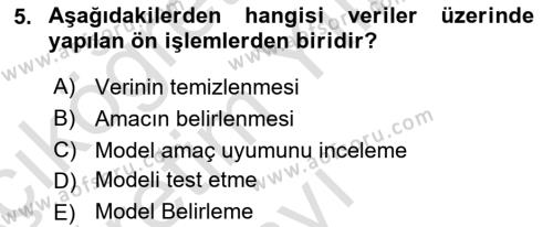 Veri Madenciliği Dersi 2021 - 2022 Yılı Yaz Okulu Sınavı 5. Soru