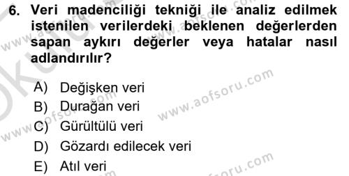 Veri Madenciliği Dersi 2021 - 2022 Yılı Yaz Okulu Sınavı 6. Soru